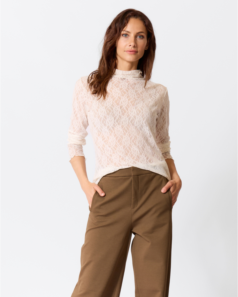 Kanten Longsleeve met Col Ivory
