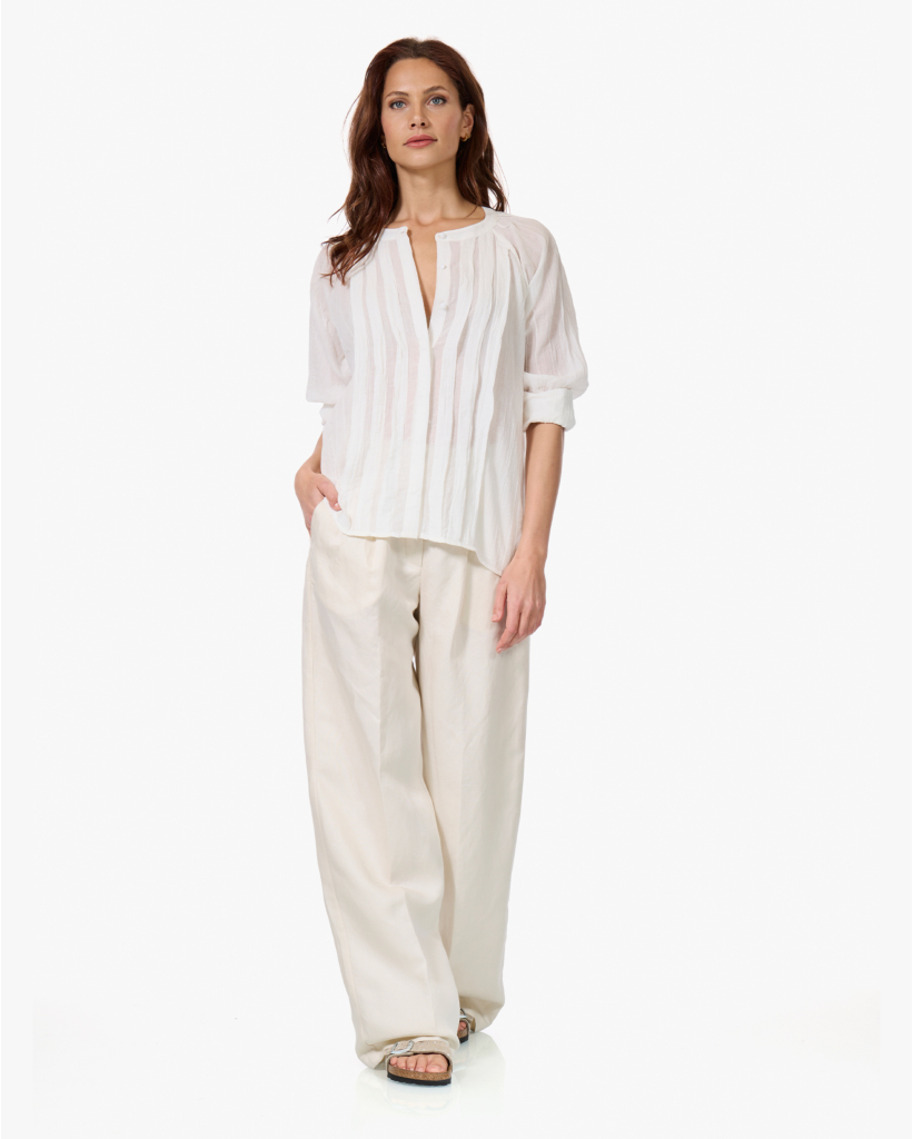 Celestio Raglan Blouse met Plooien Wit
