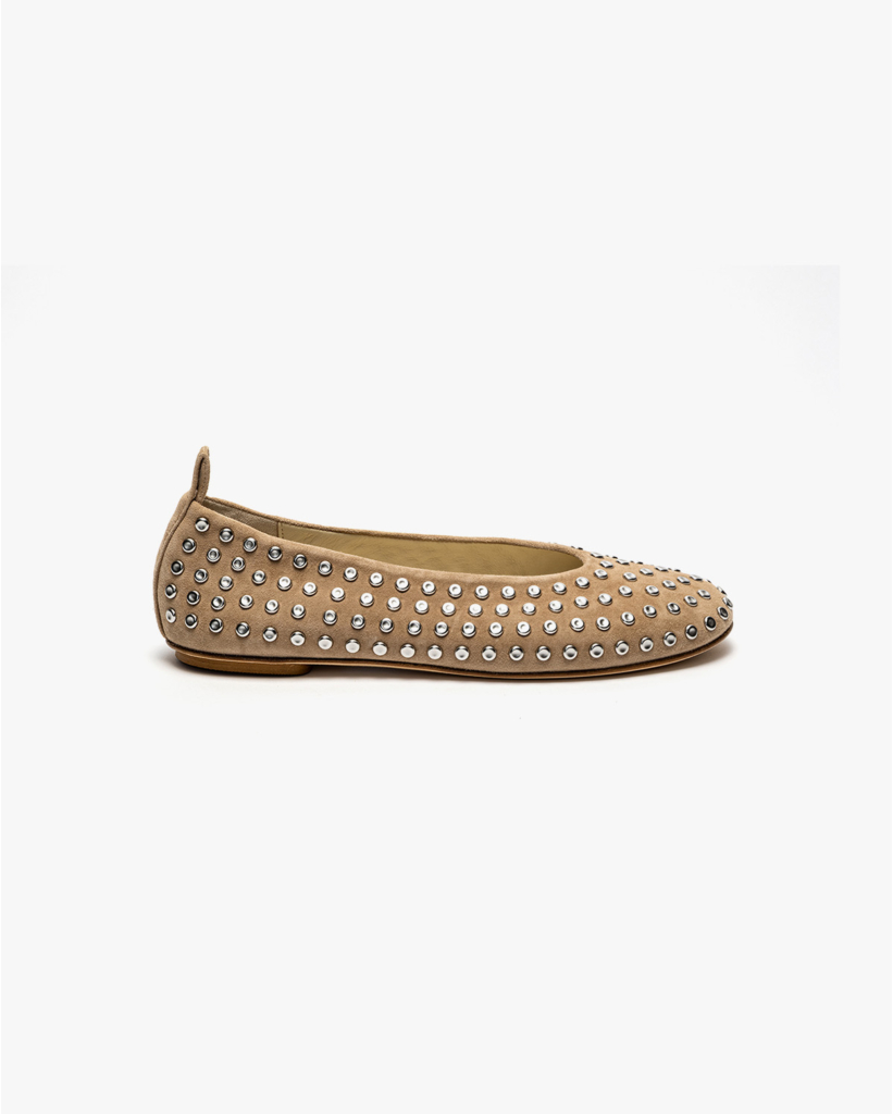 Selena Suède Ballerina's met Studs Taupe