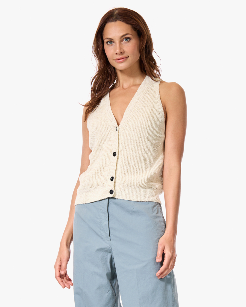 Katoen-Linnen Mouwloos Vest Off-white 