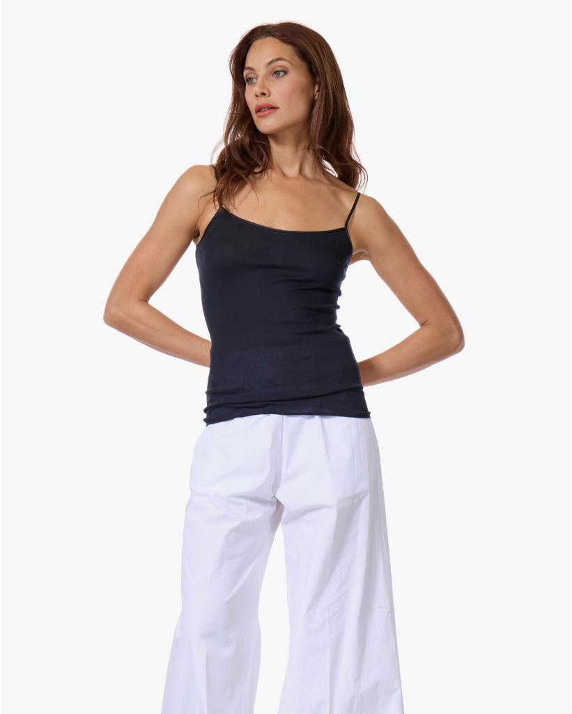 Cotton Seamless Spaghetti Top Zwart