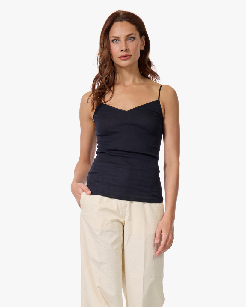 Cotton Seamless V-hals Spaghetti Top Zwart
