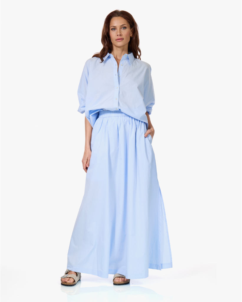 Kilt Poplin Maxi Rok Lichtblauw