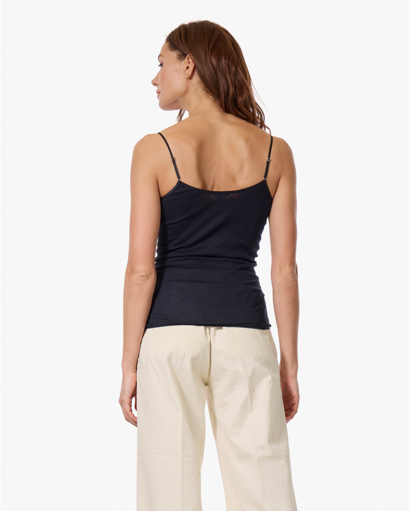 Cotton Seamless V-hals Spaghetti Top Zwart