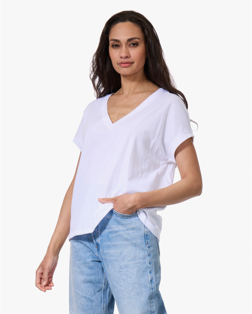 Katoenen V-hals T-shirt Wit