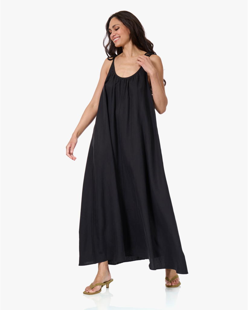 Flora Lyocell-Linnen Maxi Jurk Zwart