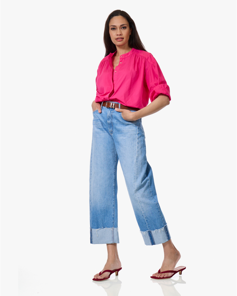 Carla Mandarin Collar Bloue Hibis