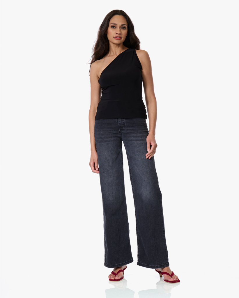 One Shoulder Jersey Top Zwart
