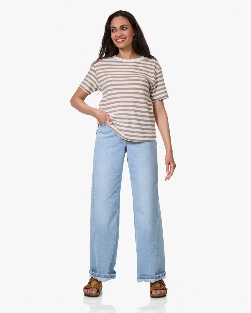 Gestreept Linnenmix T-shirt Coffee