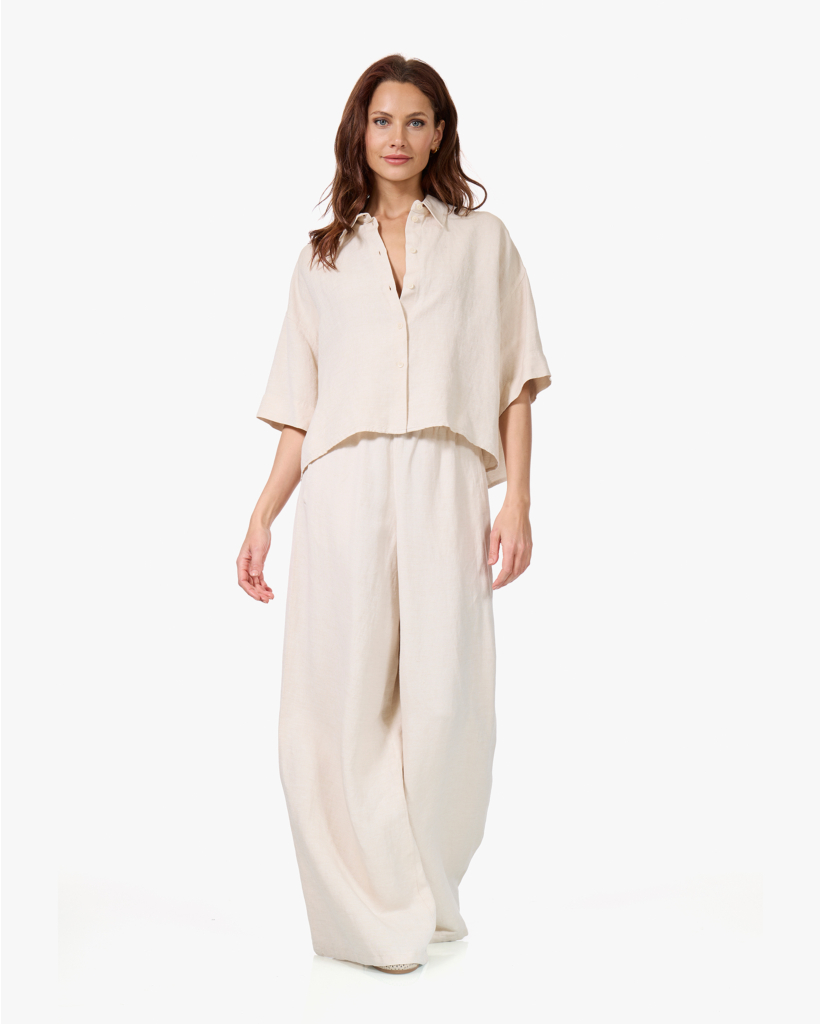 Yarika Linnenmix Blouse Korte Mouw Ecru
