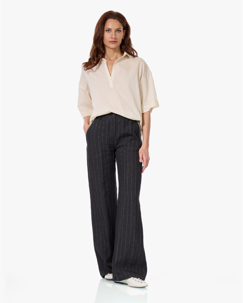 Piedro Linnen Pinstripe Pantalon Zwart
