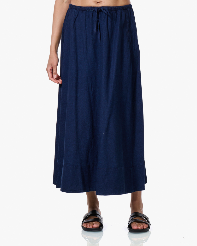 Linnen-Katoen Maxi Rok Donkerblauw