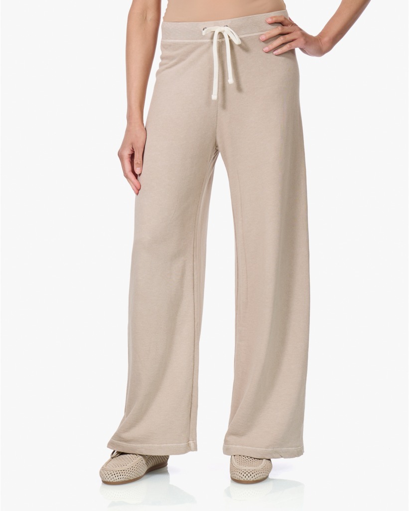 Vintage French Terry Wide Leg Sweatpants Light Khaki
