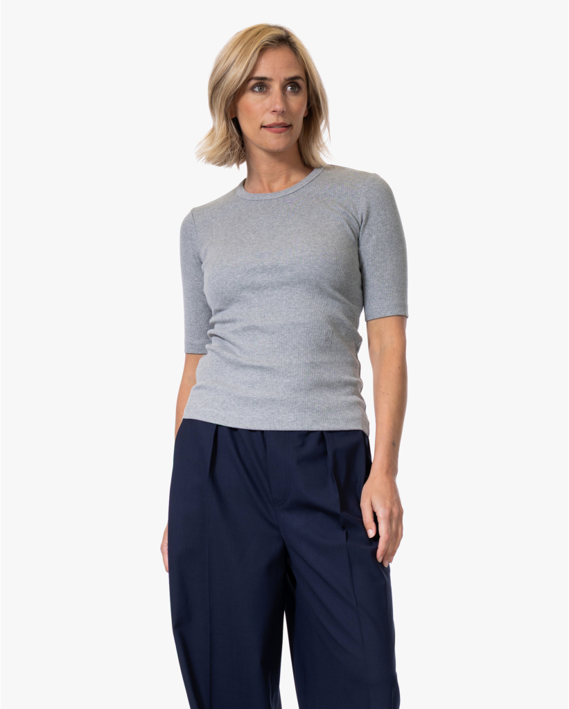 Rib T-shirt met Halflange Mouw Grijs