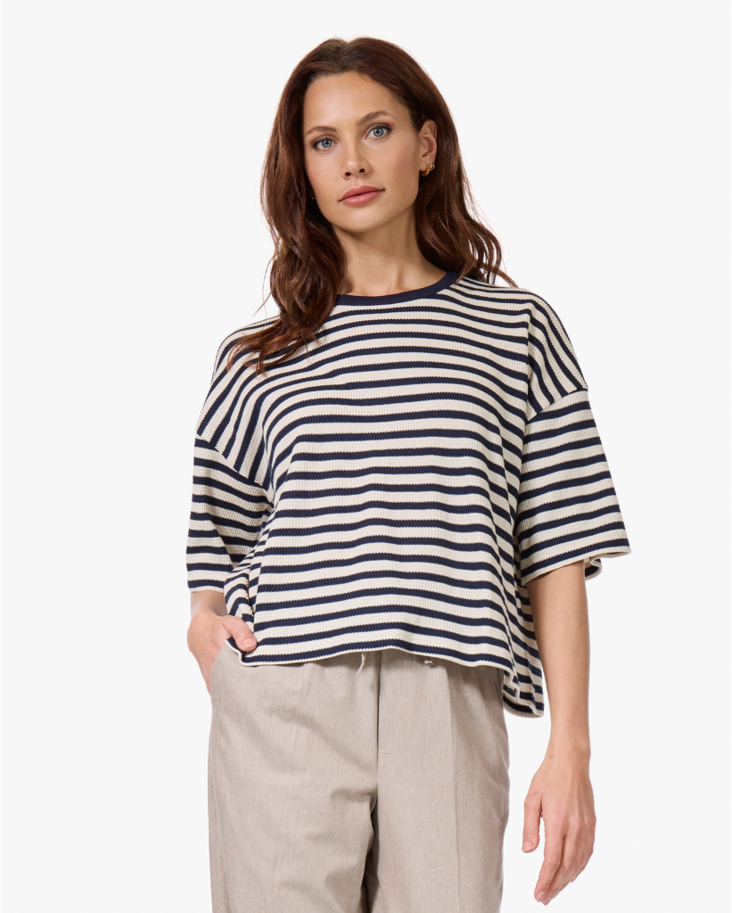 Klaxon Gestreept T-shirt Ecru/Navy