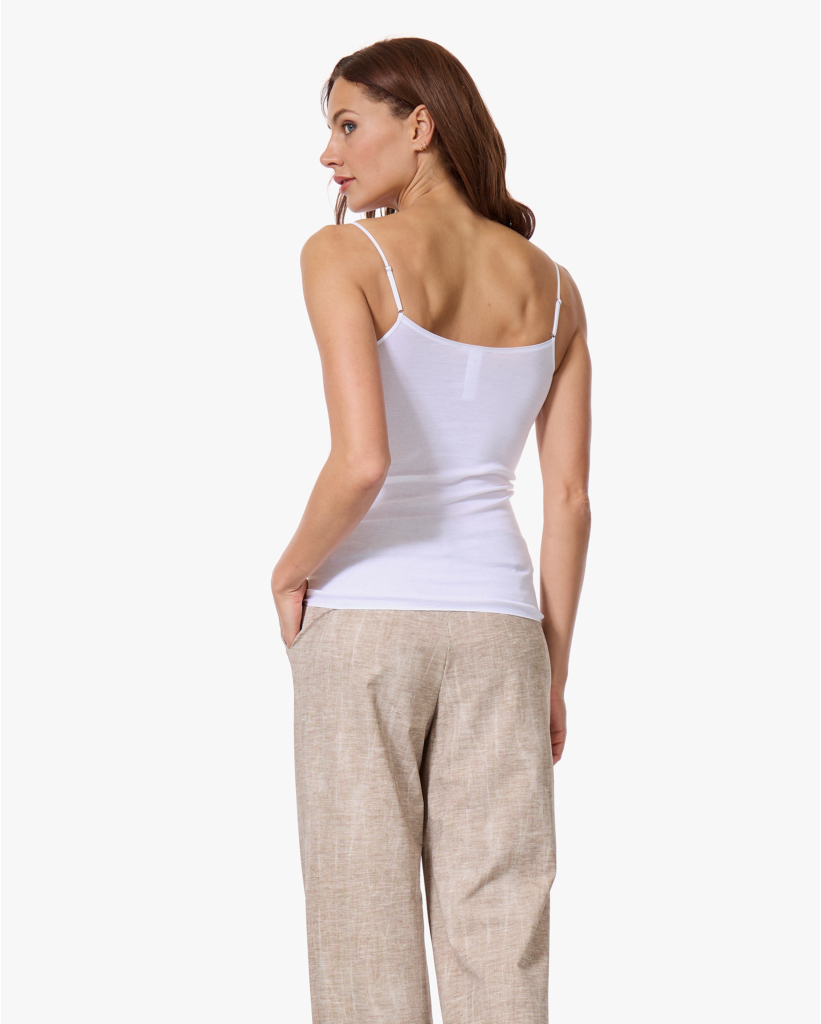 Cotton Seamless V-hals Spaghetti Top Wit