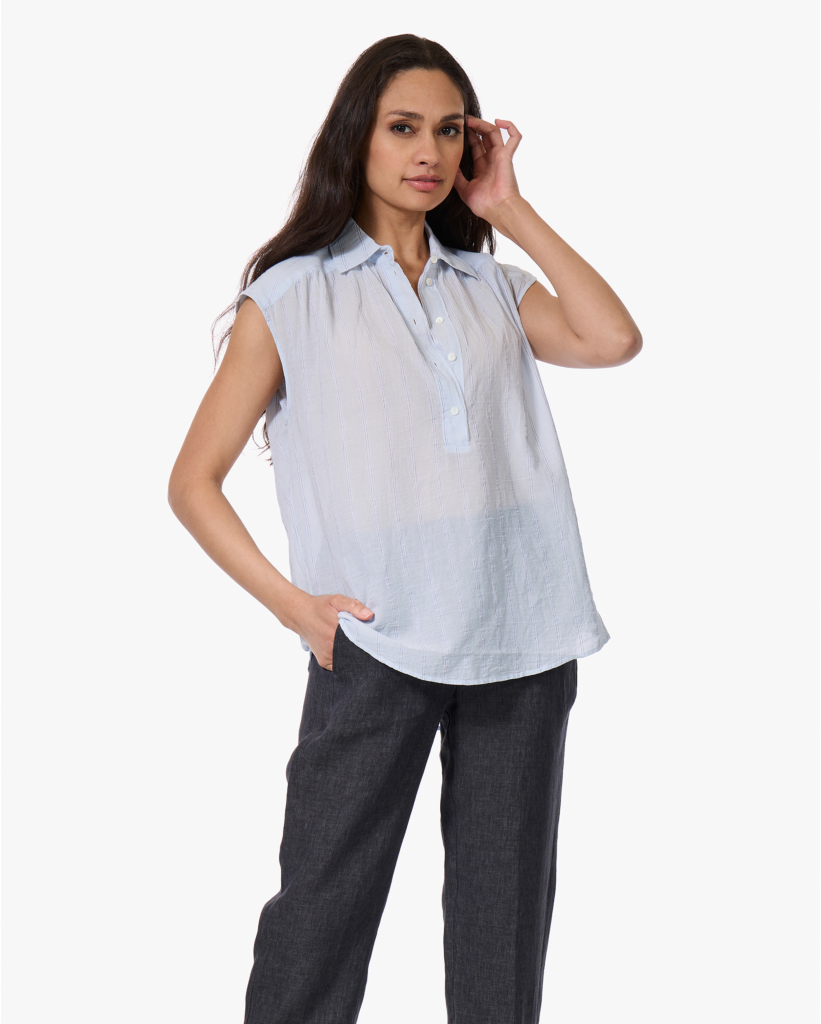 Chimia Mouwloze Tijkstreep Blouse Blauw