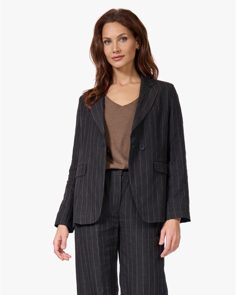 Varizo Linnen Pinstripe Blazer Zwart