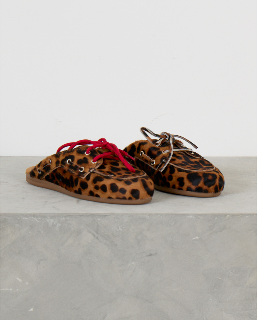Leopard Boat Loafer Mule Bruin