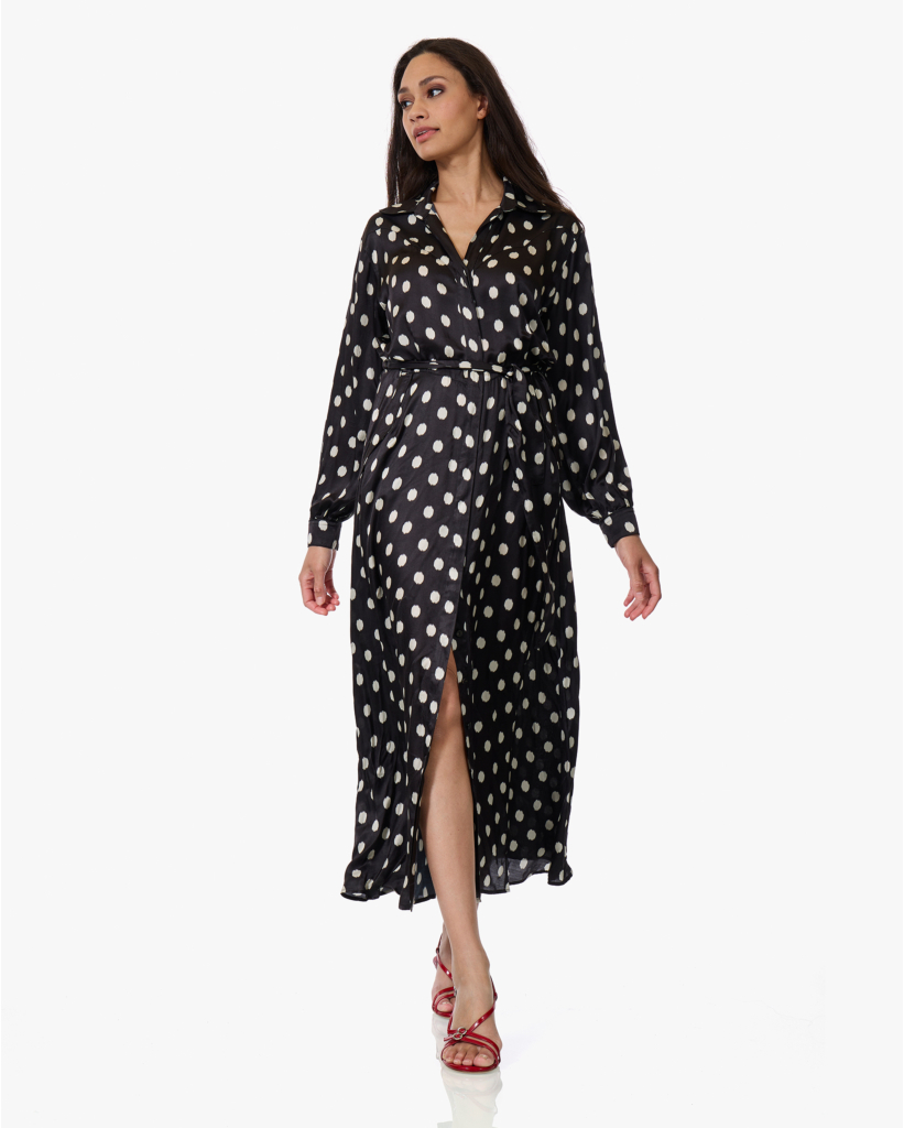 Ravia Satijnen Polkadot Jurk Zwart