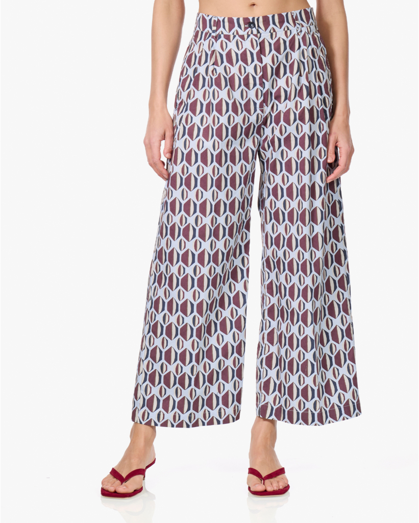 Ponio Print Pantalon Marine/Ciel