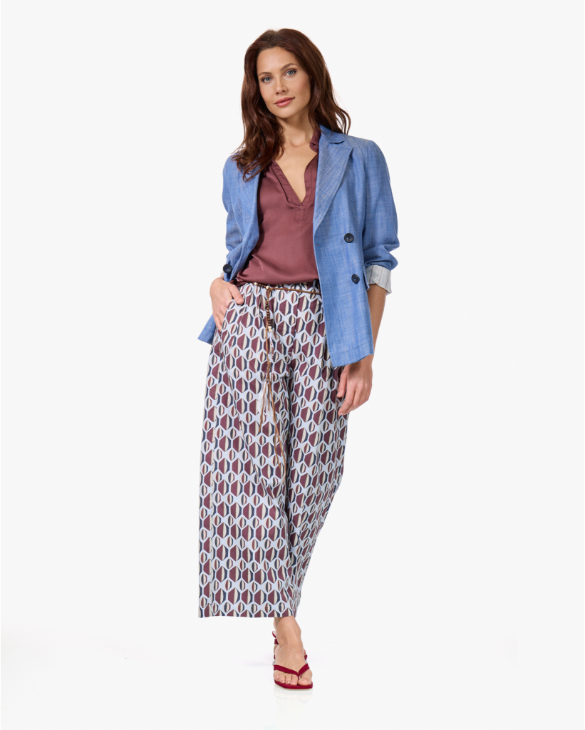 Ponio Print Pantalon Marine/Ciel