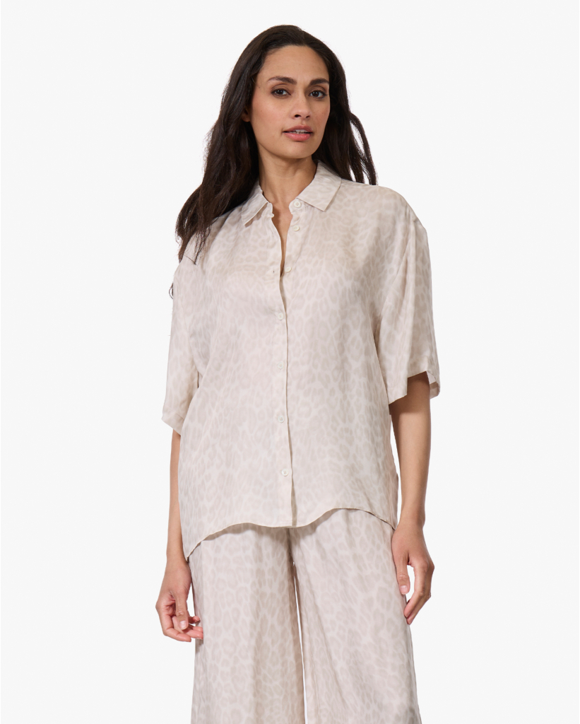 Coco Leopard Blouse Washed White