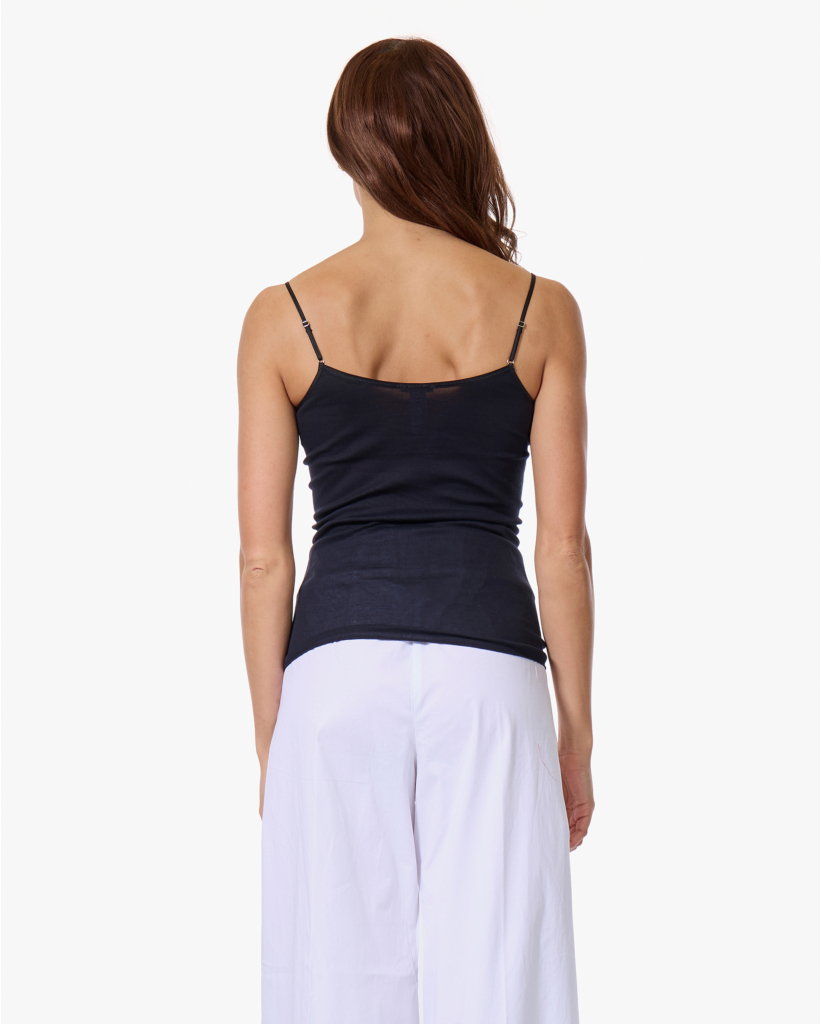 Cotton Seamless Spaghetti Top Zwart