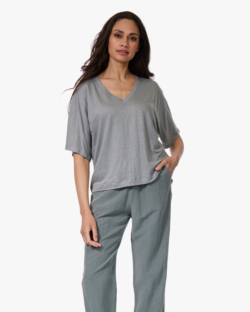 Linnen V-neck T-shirt Sage