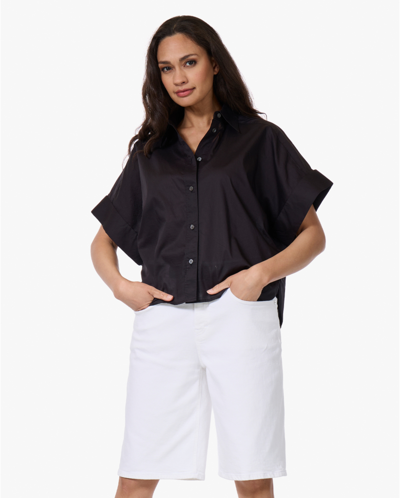 Katoenen Korte Mouwen Blouse Zwart
