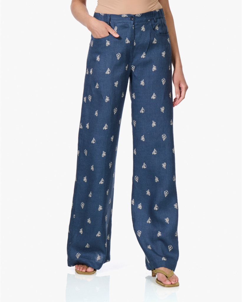 Pindolo Linnen Paisley Pantalon Indigo
