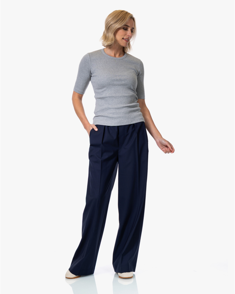 Rib T-shirt met Halflange Mouw Grijs