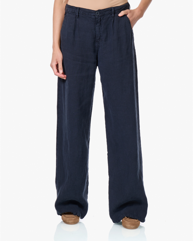 Skater Pleats Linnen Broek Donkerblauw