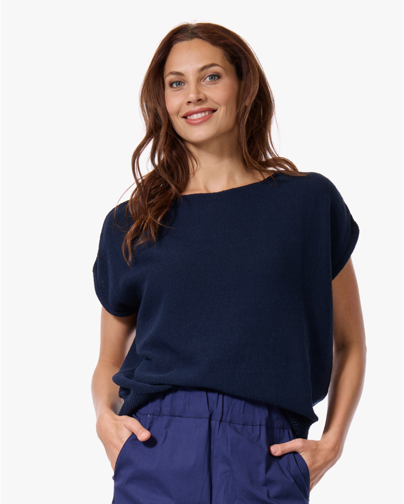 Katoenmix Korte Mouwen Trui Dark Sapphire