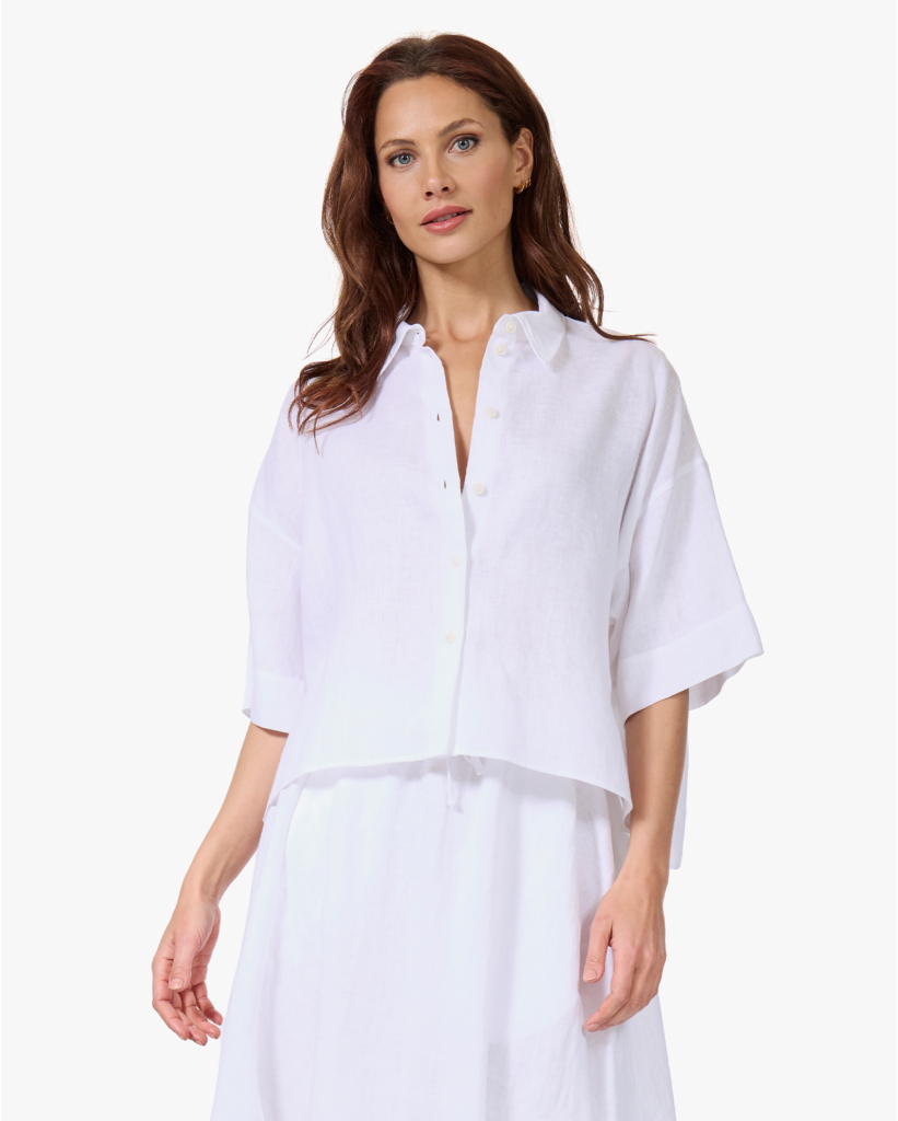 Yarika Linnen Blouse Korte Mouw Wit