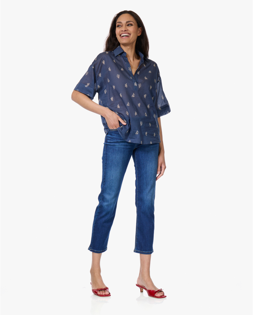 Tifana Voile Paisley Blouse Indigo
