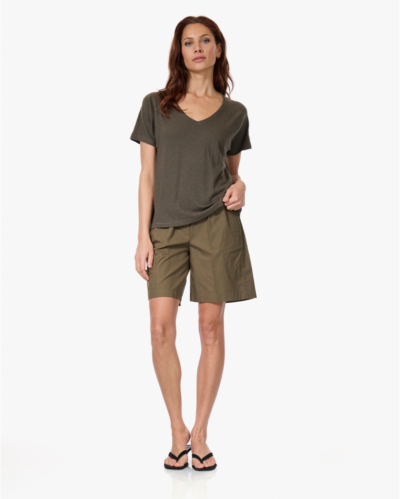 Tikaomo Linnenmix T-shirt Kaki