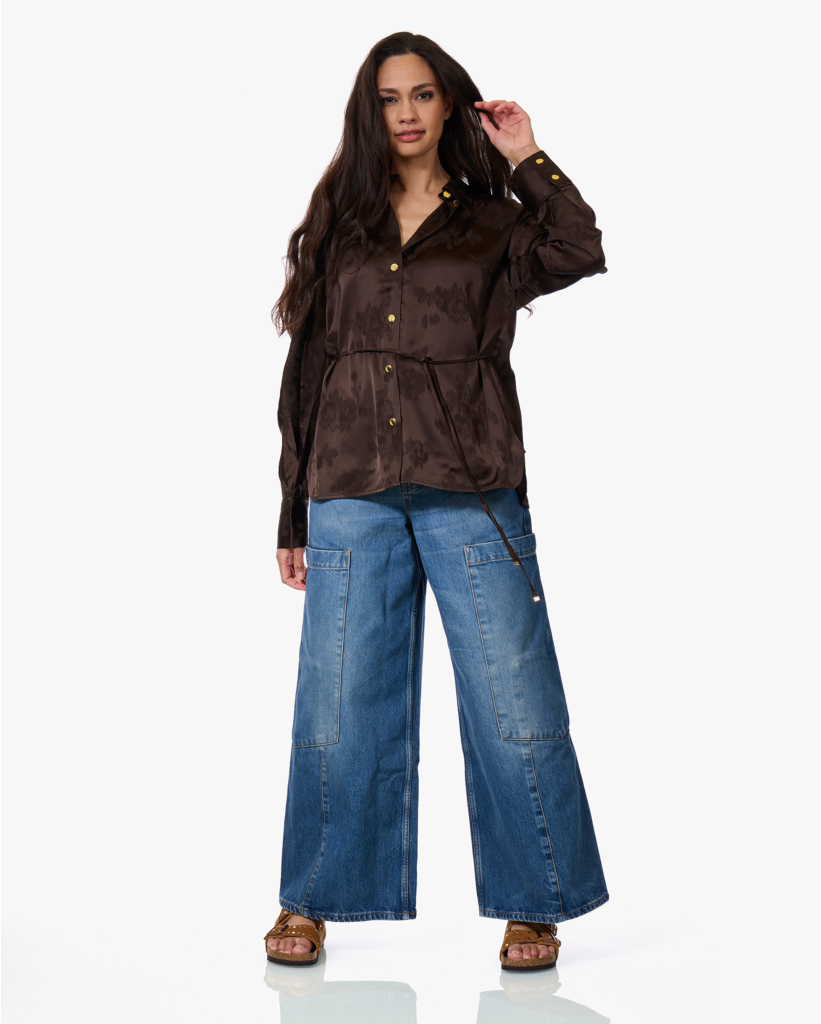 Jacquard Satijnen Blouse Demitasse