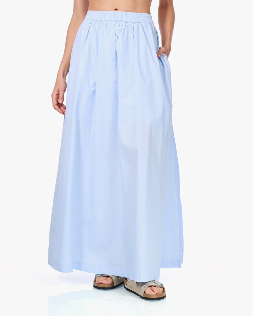 Kilt Poplin Maxi Rok Lichtblauw