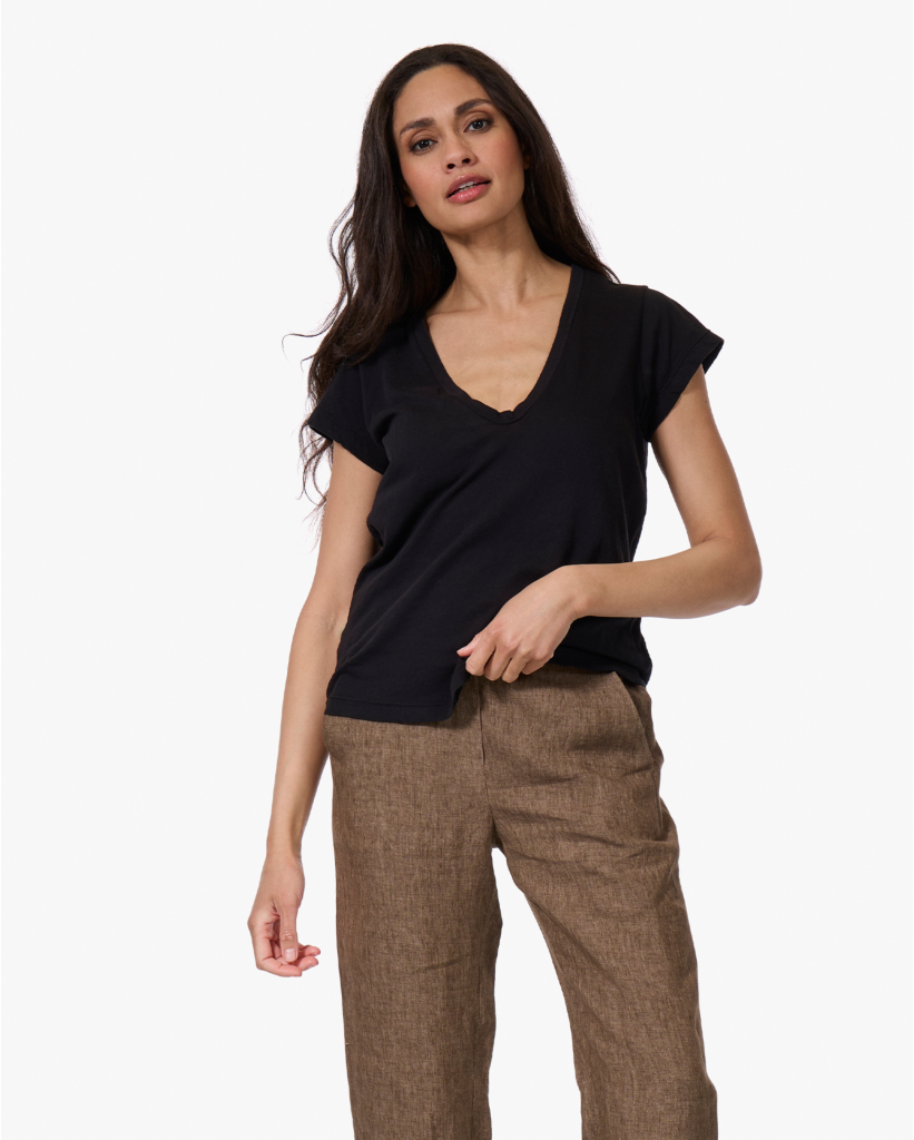 High Gauge Deep V T-shirt Zwart
