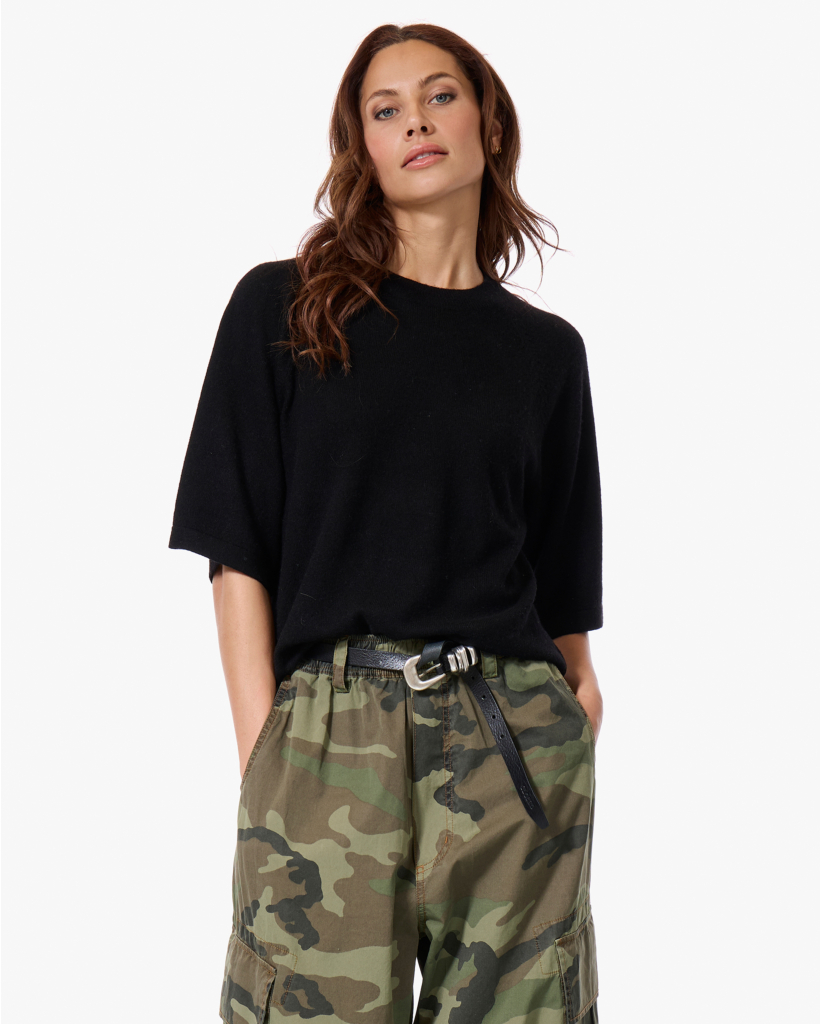 Leana Cashmere Korte Mouwen Trui Zwart