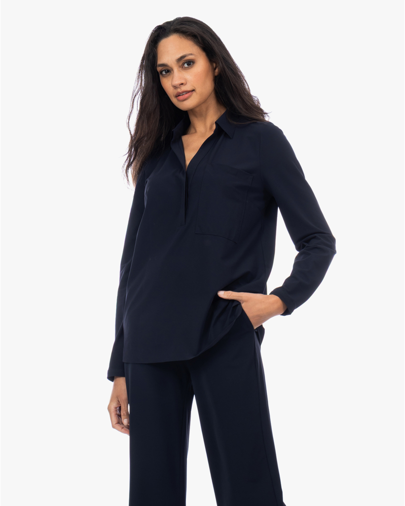 Kaemi Travel Jersey V-hals Blouse Zwartblauw