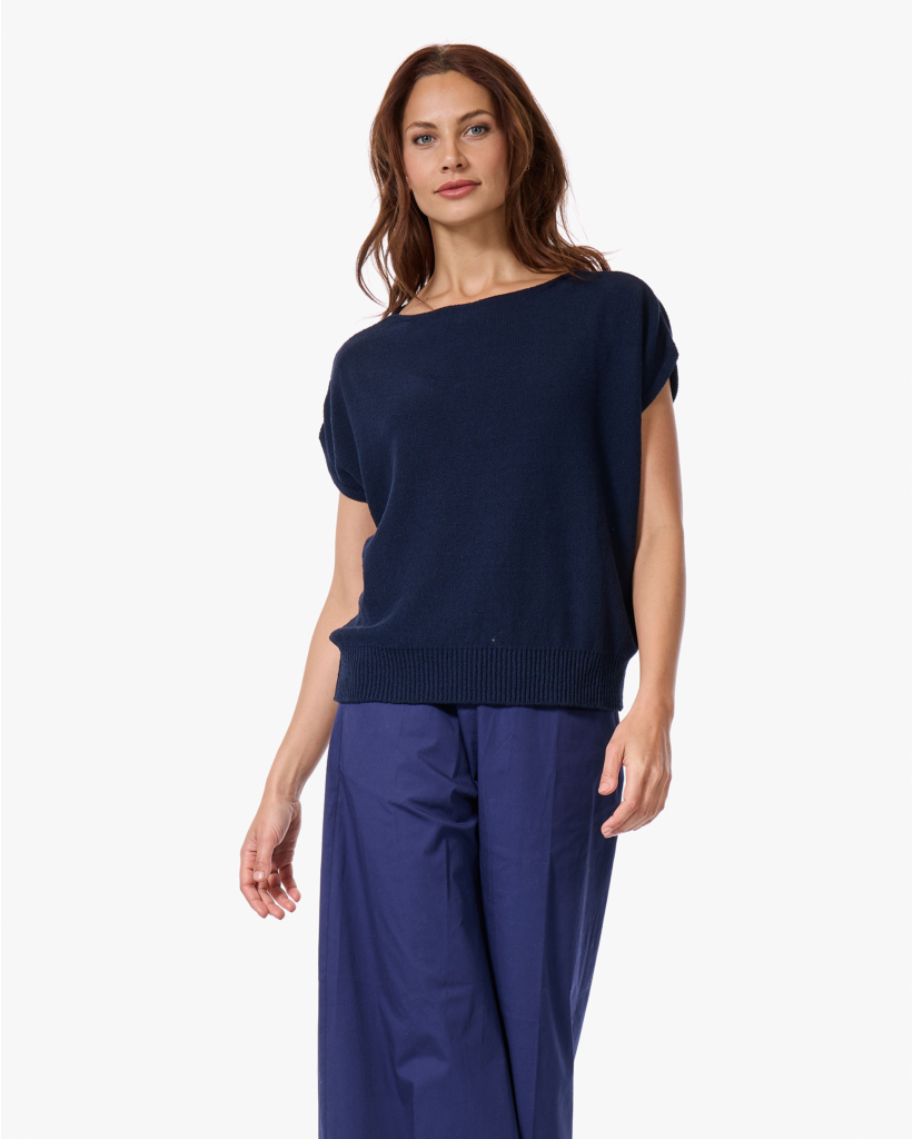 Katoenmix Korte Mouwen Trui Dark Sapphire