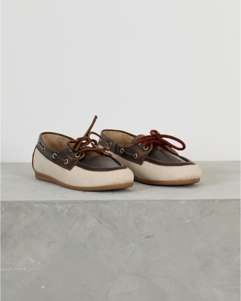 Boat Loafer Leer Linnen Dark Cappucino
