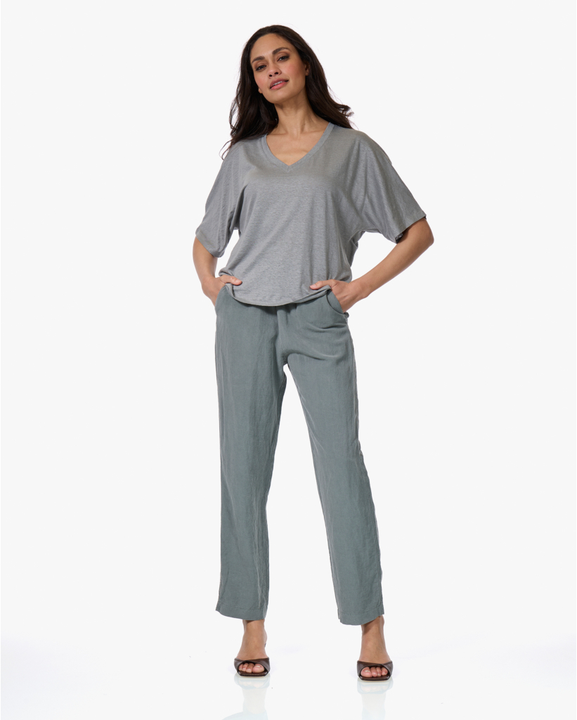 Linnen V-neck T-shirt Sage