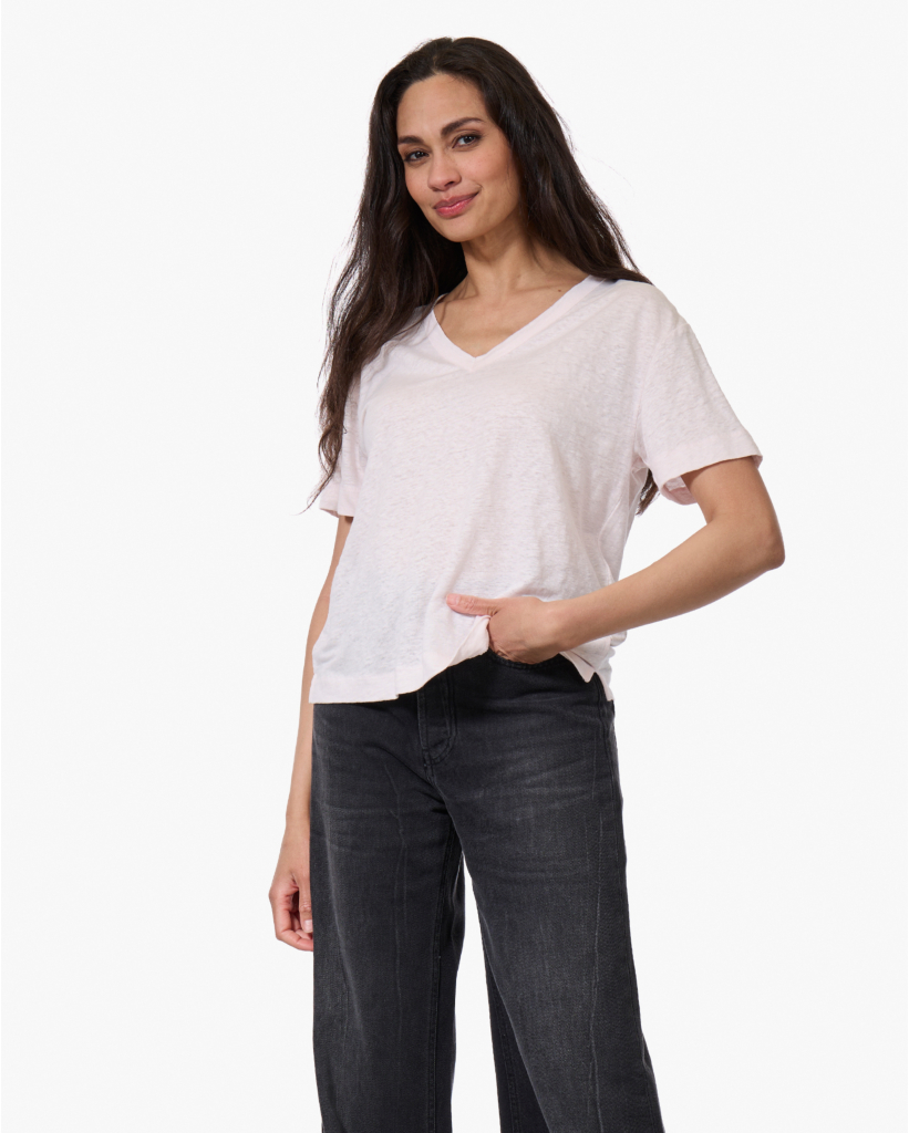 Linnen V-hals T-shirt Eau de Rose