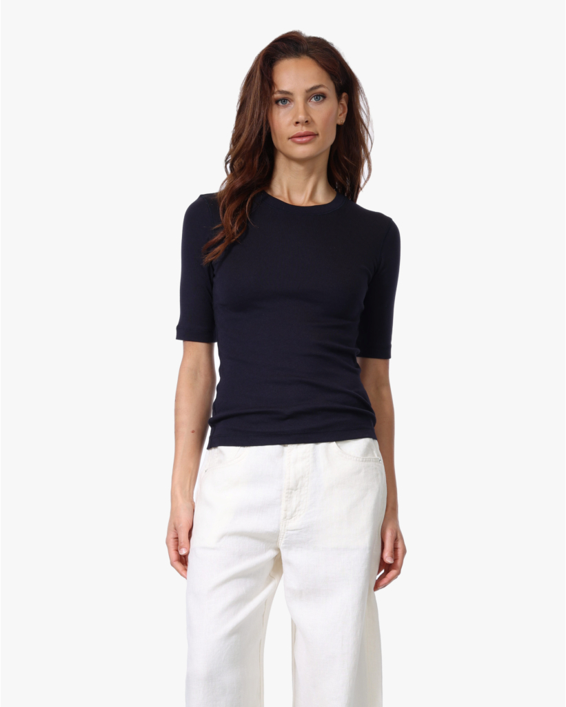 Rib T-shirt met Halflange Mouw Dark Night