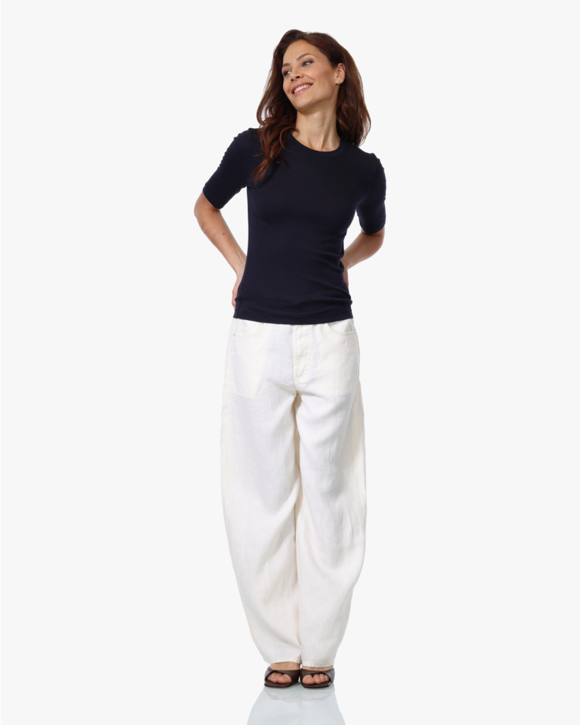 Rib T-shirt met Halflange Mouw Dark Night