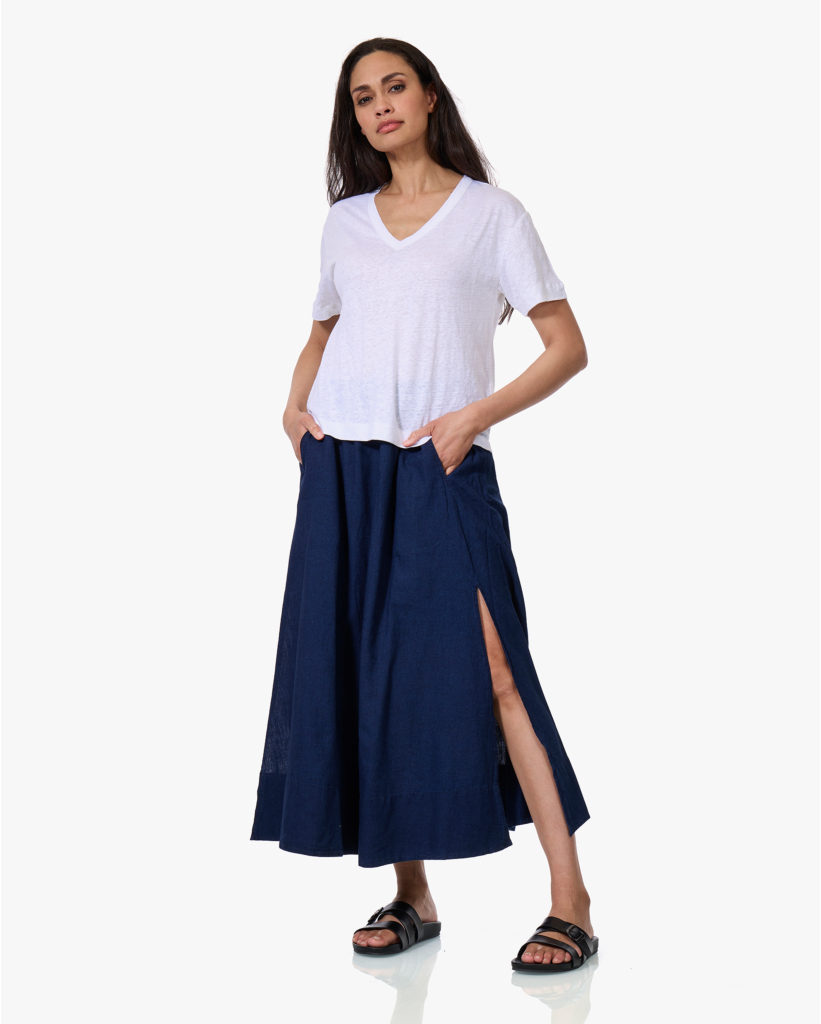 Linnen V-hals T-shirt Wit
