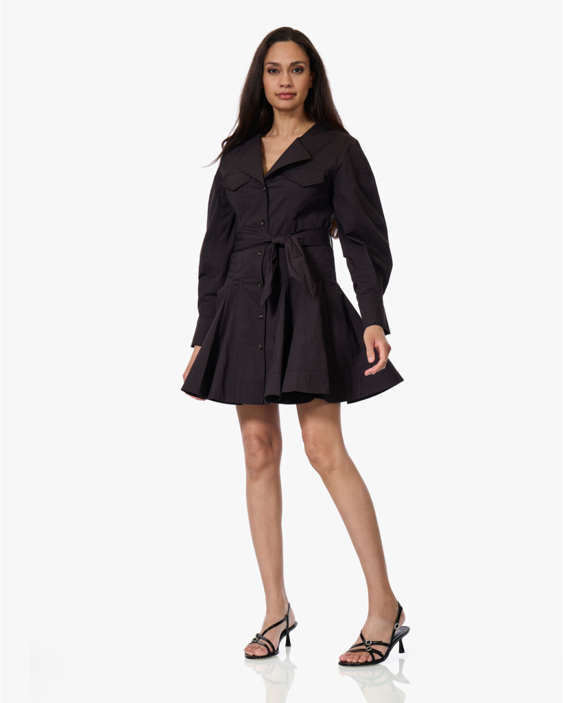 Katoenen Mini Blousejurk Zwart